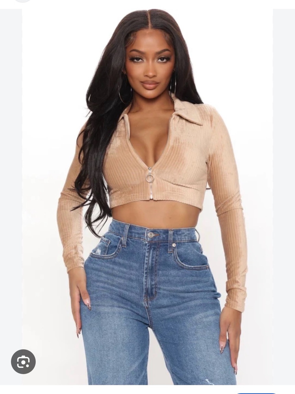 NWT Fashion Nova Beige Ribbed Zip-Front Cropped Top